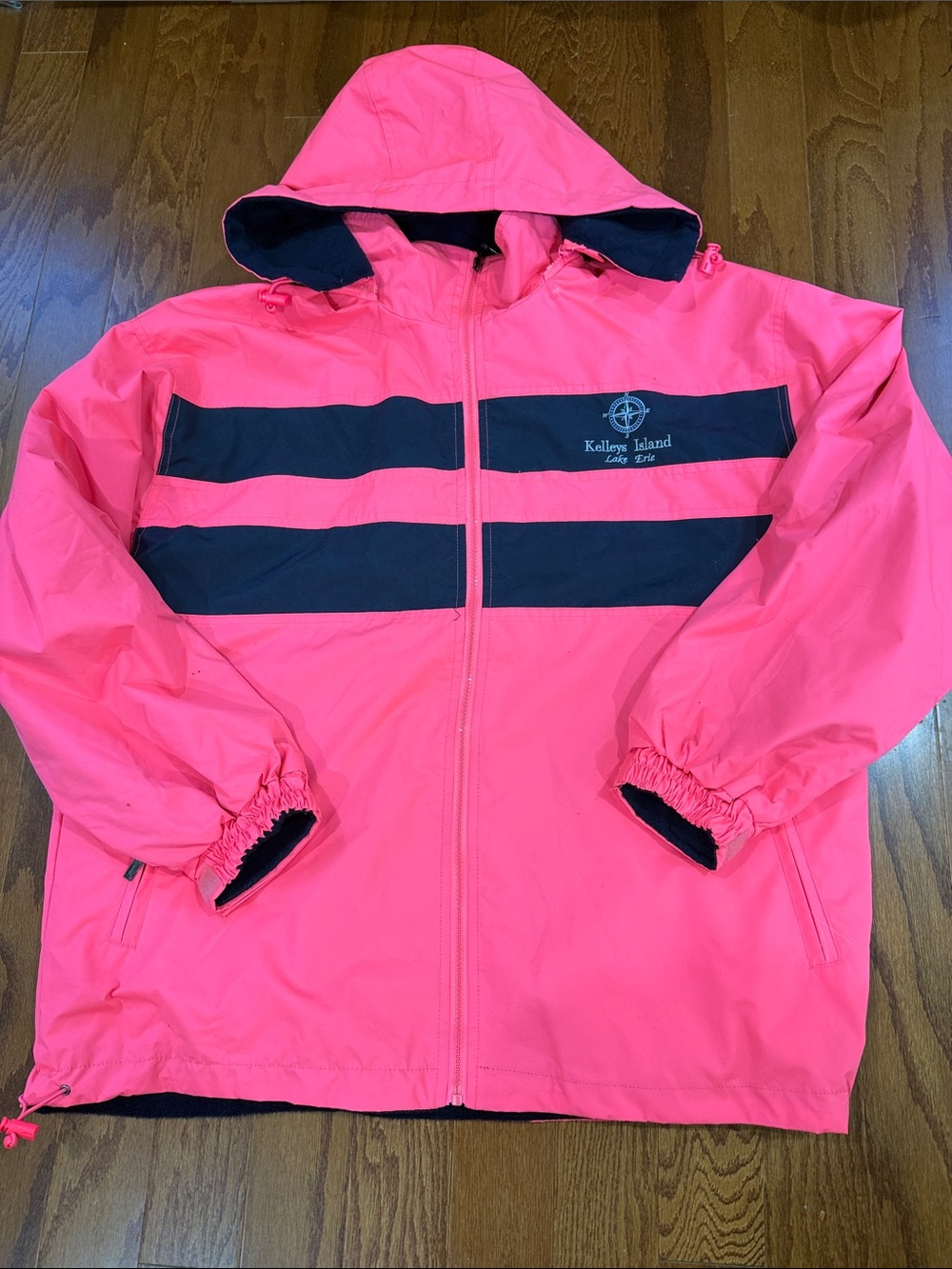 Kelleys Island Lake Erie Fleece Lined Hooded Jacket Pink Navy XL